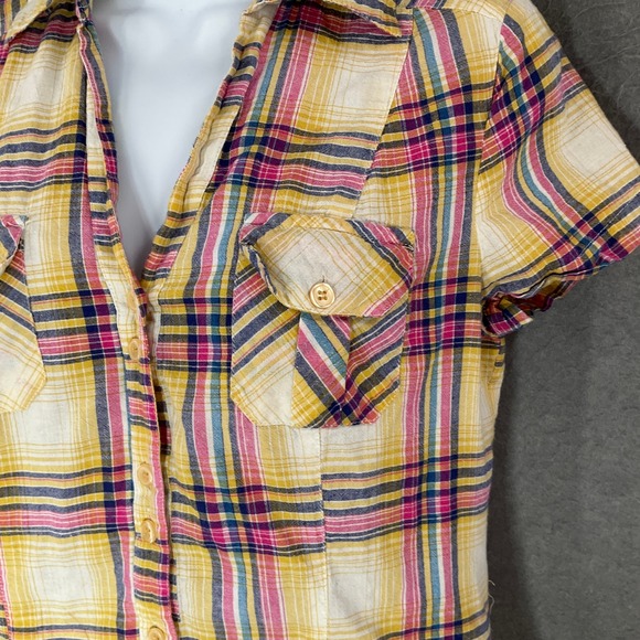 Wet Seal Top‎ Womens Sz M Plaid Button Up Short Sleeve Shirt Y2K Vtg Retro - Picture 4 of 9